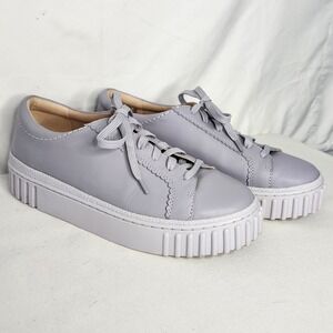 Clarks Signature Womens 8.5 Grey Leather Scalloped Platform Sneakers
